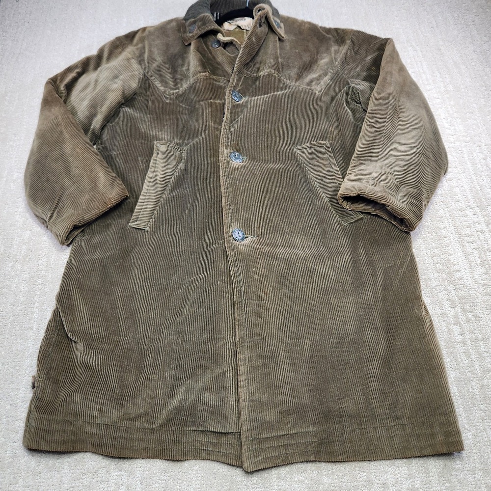 Vintage 60s 70s Heavy Corduroy Jacket Car Coat Men 40 Wool Blend Plaid Lined